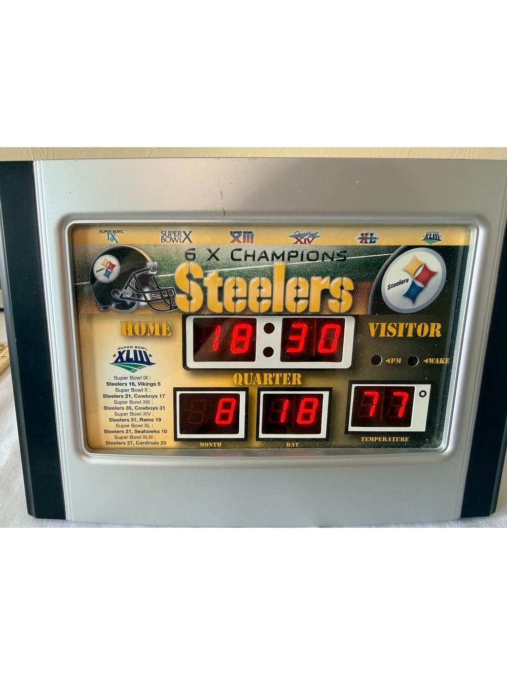 Pittsburgh Steelers 6X Super Bowl Champions NFL Scoreboard Alarm Clock Working